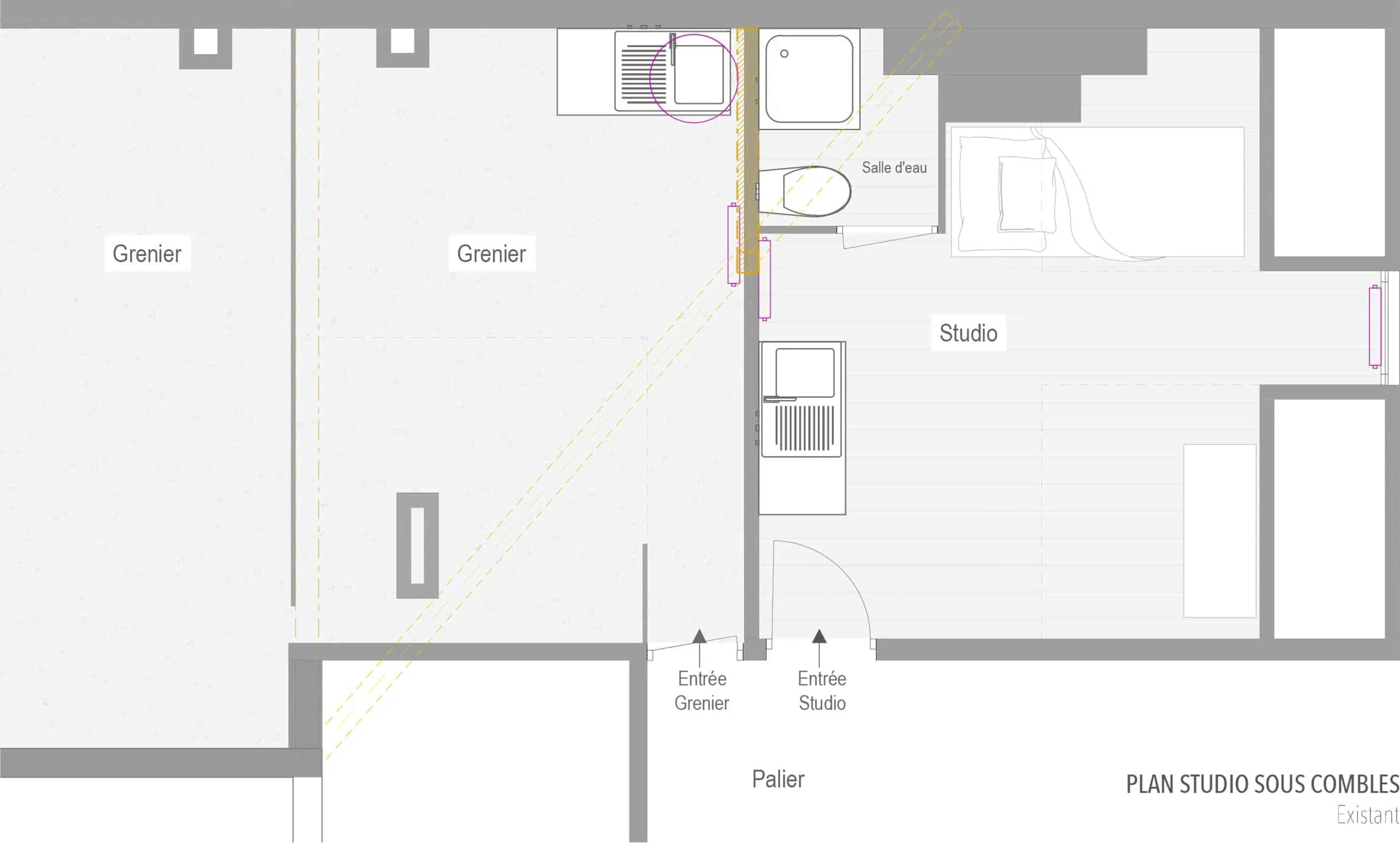 Studio 18 — Restructuration d'un studio sous combles, Versailles (78)